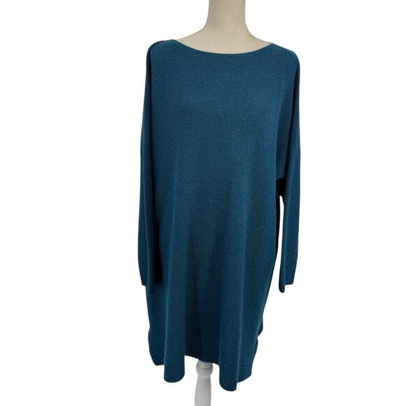 Eskandar Cashmere 3/4 Sleeve Long Tunic Sweater O/S One size Dark Teal - Picture 8 of 12
